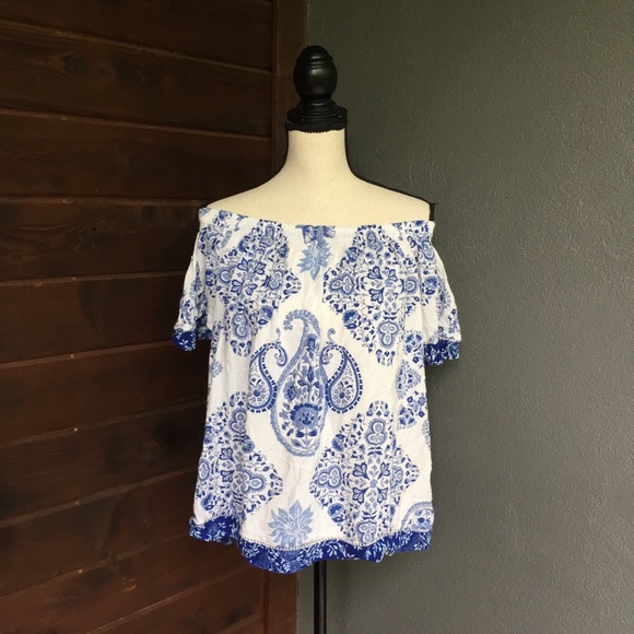 Lucky Brand boho paisley off the shoulder top - Picture 4 of 8